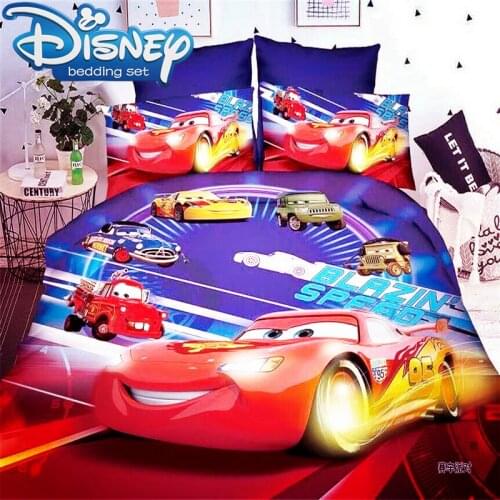 Disney Mcqueen car bedding set blue color speed Duvet Cover flat sheet twin PillowCases Single Size Bed Linen For boys hot