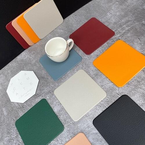 Leather Placemat Tableware Pad Oil Water Resistant Heat Insulation Non-Slip Tablemat Coaster Set for Kitchen Washable coasters