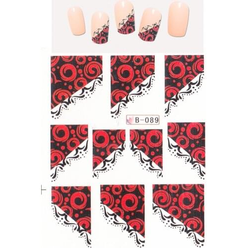 UPRETTEGO NAIL ART BEAUTY WATER DECAL SLIDER NAIL STICKER FABRIC TEXTILE PATTERN RED ROSE FLOWER FRENCH SMILE B089-099