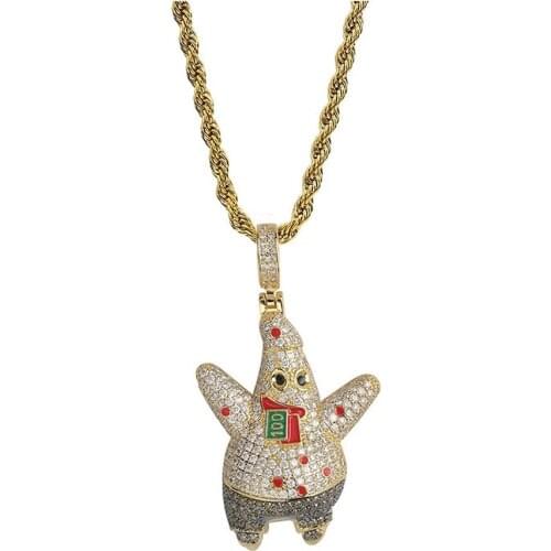 Cartoon Piestar Pendant & Necklace 18k Gold Plated Lab Diamond Iced Out Chain Bling Fashion Hip Hop Jewelry