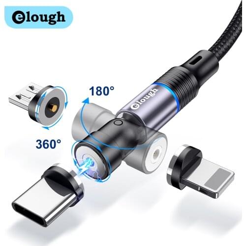 Elough 540 Rotate Magnetic Cable Fast Charging Magnetic Micro USB Type C Cable For iPhone 12 11 Pro X Samsung Xiaomi Phone Cable