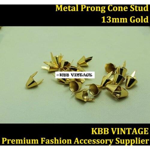 Punk DIY Metal Prong Cone Stud 13mm Gold with 2 Prongs for Leathercraft/Bag/Shoe/Clothing/Cap/Jacket