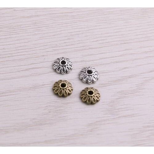 SWEET BELL 300pcs 3*8*8mm Two Color Bead Caps Charm Hollow Round Flower Pendants Jewelry Accessories DIY Receptacle Charms