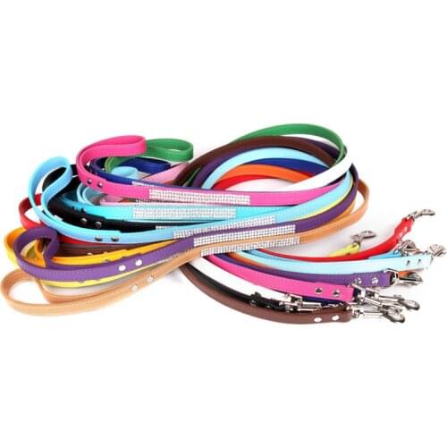 Fashion Diamante Leather Dog Leash Bling Rhinestones Collar Pet Walking Leads Small Pet Puppy Dog Supplies Purple Pink