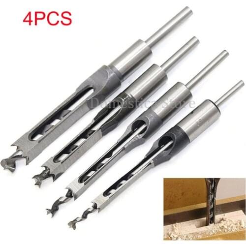HSS Twist Drill Bits Square Wood Auger Mortising Chisel Drill Set Square Hole Woodworking Drill Tools Set Extended Saw Tools