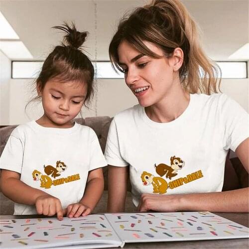 New Disney Chip And Dale Daddy Mommy Baby 2021 Family Look White Casual Family Tshirt Mother Father Baby Matching Family Outfits