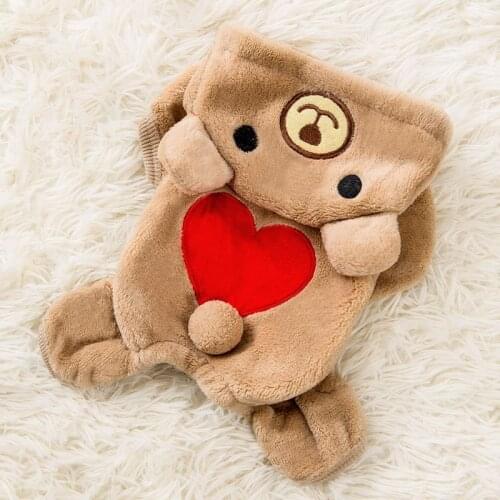 LeChong Pet Dog Clothes Winter Dog Love Bear Turned Into A Warm Thick Four-legged Coat Dog Cute Soft Plush Hoodie
