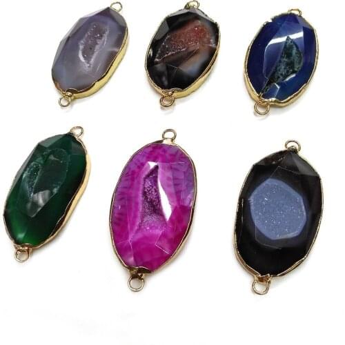 Natural Agates Pendants Charms Connector Pendant for Jewelry Making DIY Accessories Fit Necklaces Size 26x50mm
