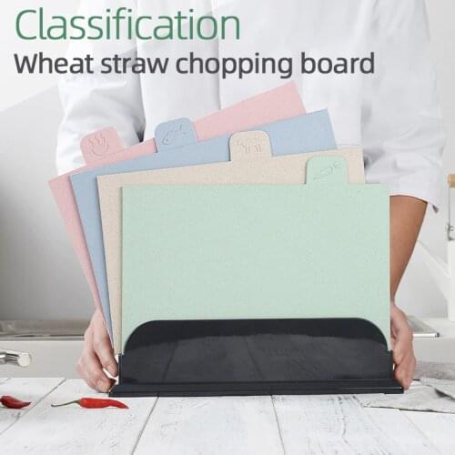 4Pcs/set Anti Bacterium Wheats Straw Chopping Block Non-slip Vegetable/Fruit/Meats/Bread Cutting Boards with Storage Base