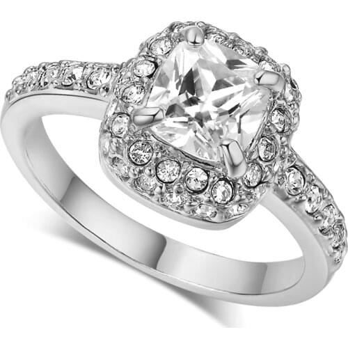 Sliver Color Princess Cut Zircon Wedding Ring Surrounded by Austrian Crystals R027