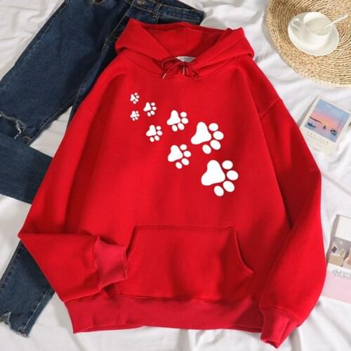 White Cat Paw Print Prints Hoodies Female Fashion Comfortable Hoodie Autumn Soft Fleece Sweatshirts Casual Warm New Male Tops