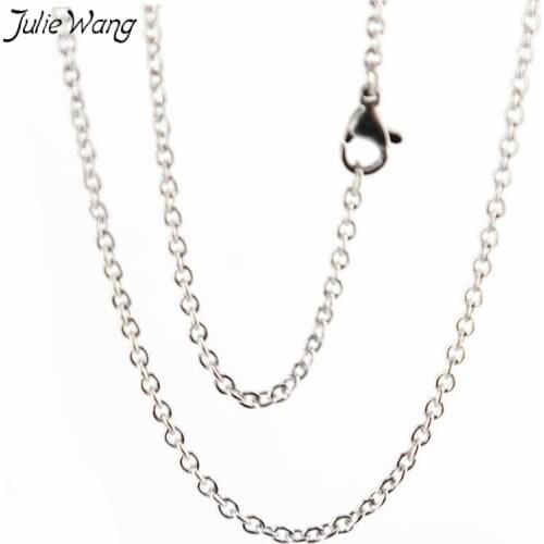 Julie Wang 2PCS Metal Color Stainless Steel O Shape Link Chain Handmade Fine Women Men Jewelry Findings 45cm 50cm 60cm 70cm 80cm