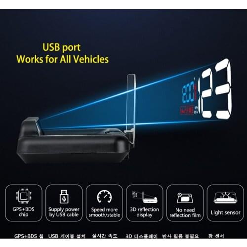 BigBigRoad HUD Mirror Car Head up display GPS Windshield Speed Projector Security Alarm Water temp Overspeed RPM Voltage