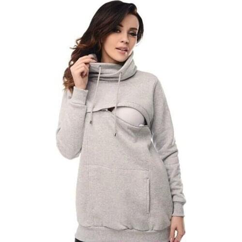 Womens Nursing Maternity Long Sleeves Stripe Breastfeeding Hoodie Sweatshirts Pregnancy Top Warm In Autumn and Winter S-5XL