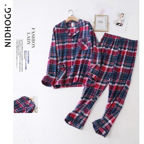 Winter Mens Brushed Fabric Pajamas Woven Long-sleeved Sleepwear Men Turn-down Collar Plaid Pyjamas 2pc Plus Size Pijama Set