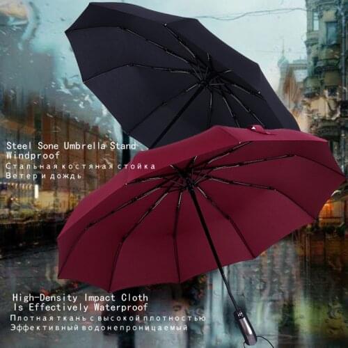 New Fully-automatic Women & Male Three Folding Umbrella Large Strong Frame Windproof 10Ribs High Quality Umbrellas