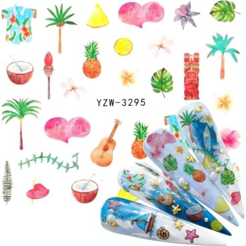 YZWLE 1 PC Summer Fruit Beach Stickers For Nails Manicure Nail Art Design Water Transfer Watermark Beauty Decals