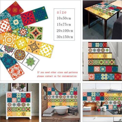 10/15/20/30cm Colorful Strip Tiles Wall Sticker Kitchen Bathroom Stairs Decoration Wallpaper Waterproof Vinly Ceramics Art Mural