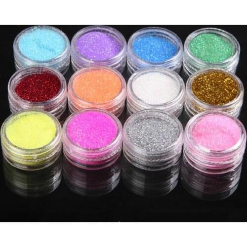 12 Colors/set Nail Art Tips UV Gel Acrylic Powder Nail Glitter Dust Metal Glitter Tool Kit Rhinestone Nail Decoration