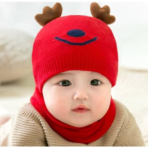 2Pcs/set Baby Hat Scarf Cute Antlers Soft Cotton Newborn Boy Girl Hat Beanie Christmas Elk Bonnet Scarves Set Toddler Boys Girls
