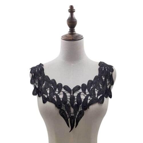 2Pieces Neckline Fake Collar Black White Venise Lace Applique Trim Fabric Sewing Supplies