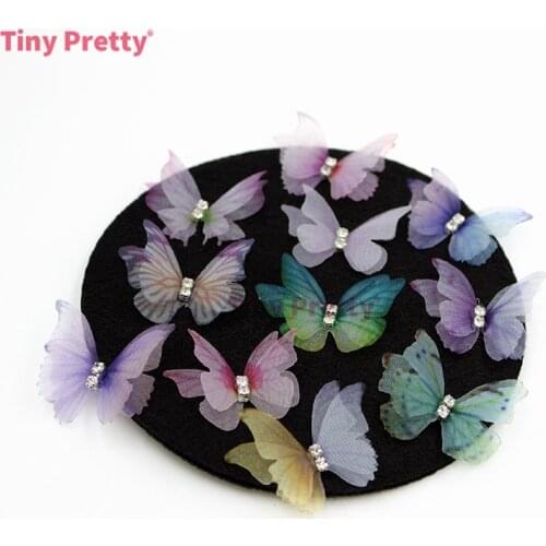 20PCS Mini Irregular Double-layer Organza Butterflies w/ Rhinestone 30mm Printed Butterfly Accessory Wedding Bridal Butterflies
