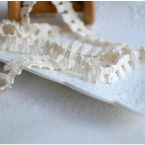5 Meters/lot 1.5CM Width Handmade DIY Beige Cotton Tassel Lace Trimming Guipure Wedding Lace Fabric
