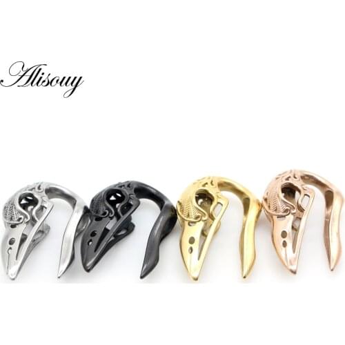 Alisouy 1PC Bird Skull Head Heavy Ear Plugs Tunnel Stainless Steel Gauges Expander Stretcher Piercing Body Jewelry Punk Men