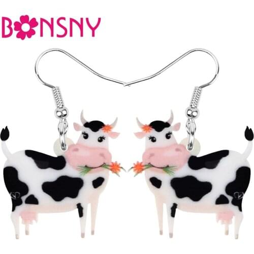 Bonsny Acrylic Eat Grass Dairy Cattle Cow Earrings Farm Animal Drop Dangle Jewelry Ornaments For Women Girl Teen Kids Charm Gift