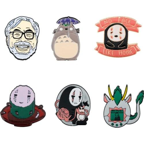 Spirited Away Pins No face bathhouse Haku Badge Lapel Pin Hot Anime Tonari no My Neighbor Totoro Soot Sprite Enamel Brooches