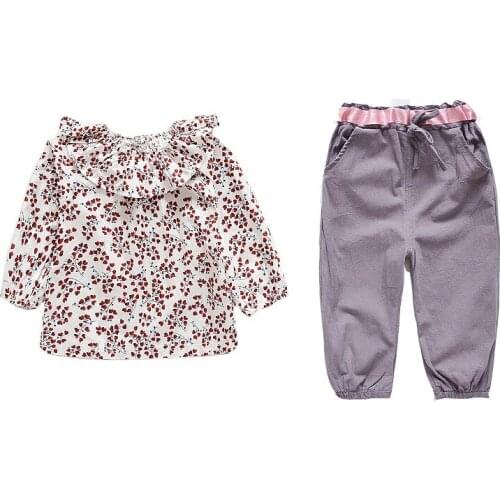 Children Girls Sets Flower T-Shirt Kids Baby Clothing Spring Infant Girls Floral Belt Suits Fashion Cotton Clothes Pants Sets