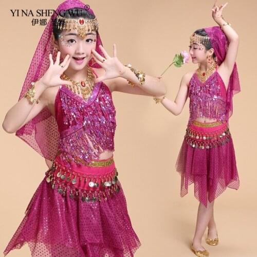 5 Colors Kids Belly Dance Costumes Set Oriental Dance Costumes For Girls Egypt Egyptian Bollywood Indian Belly Dancing Clothing