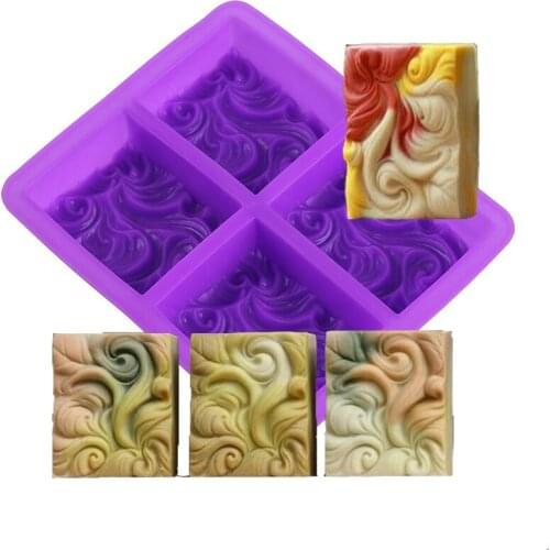 DIY Handmade Silicone Soap Molds Clouds Shape 4 Cavity Rectangle Wave Aroma Soap Making Mousse Cake Moulds Cake Decorating Tools