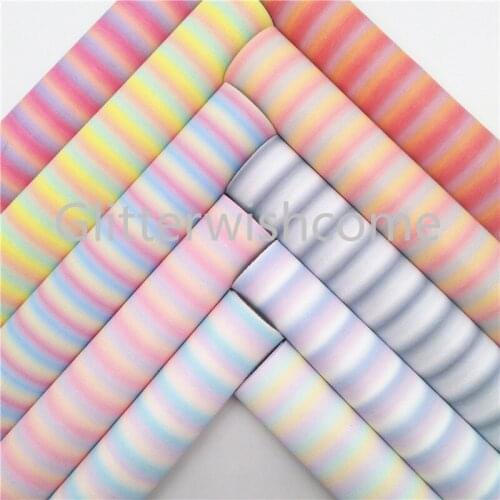 Glitterwishcome 21X29CM A4 Size Vinyl For Bows Rainbow Stripes Printed Synthetic Leather, Faux Leather Sheets for Bows, GM622A