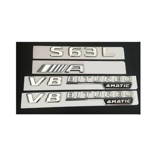 Chrome Letters Emblems Badges for Mercedes W222 S63 FOR AMG V8 BITURBO 4MATIC