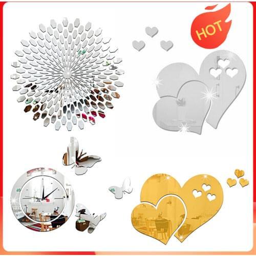 Round Wall Mirror Sticker Acrylic Sunflower Mural Mirror Wall Sticker Home Decal Bedroom Living Room Decoration