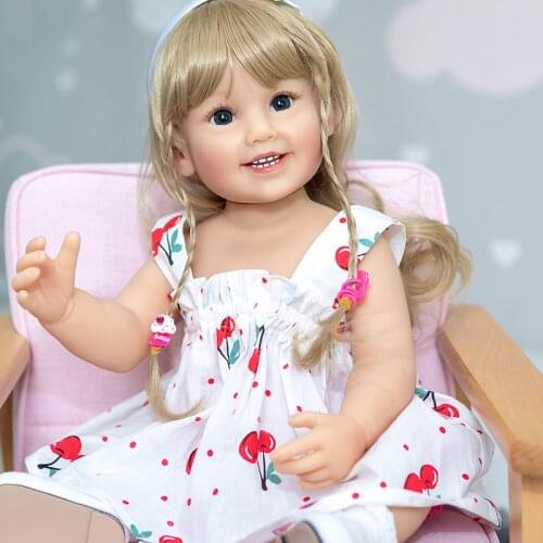 55CM Bebe Doll Reborn Baby Dolls for Children Toys Toddler Full Body Silicone Girl Reborn Doll with Cherry dress
