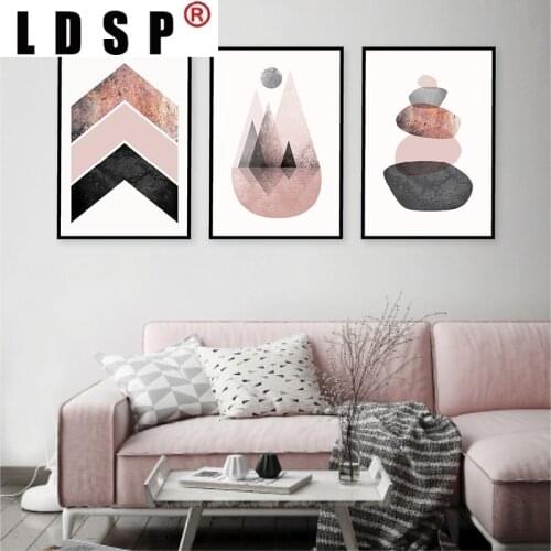 LDSP Scandinavian Print Pink Grey Rose Gold Poster Chevrons Mountains Stones Canvas Painting Modern Abstract Wall Art Home Decor