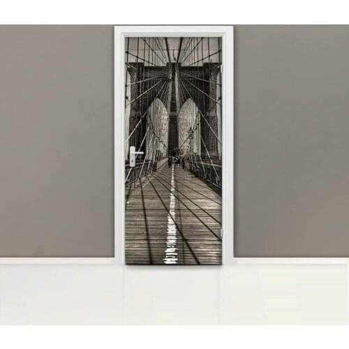 Hot Door Mural Black White Bridge Wall Door Sticker DIY Self-adhesive Waterproof Wallpaper Poste for Home Decoration Gift