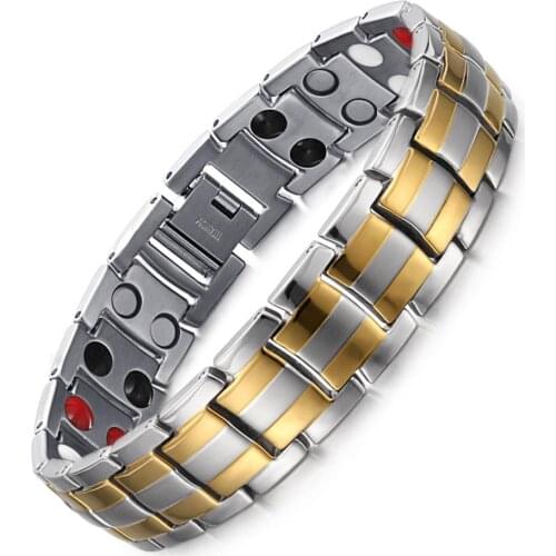 Fashion Jewelry Healing FIR Magnetic Titanium Bio Energy Bracelet For Men Blood Pressure Accessory Silver Color Bracelets