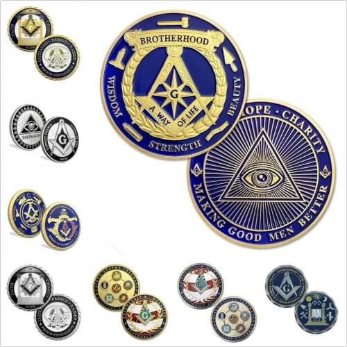 12 Styles Masonic Challenge Coin Religious Freemason Art Souvenir Master Mason Gold Silver Coin Brotherhood Fatherhood Gift