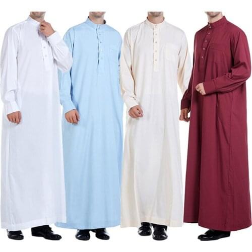Men Islamic Muslim Kaftan Patchwork Stand Collar Long Sleeve Zipper Jubba Thobe Dubai Abaya Middle East Men Clothes 5XL 2021