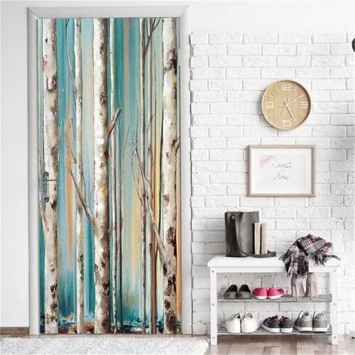 Plant Tree Door Stickers Home Decoration Still Life Door Decals Bedroom Living Room Decoration Wall Art Waterproof Two Pieces