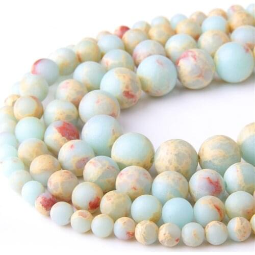Natural Matte Round ShouShan 8mm Stone beads hole Snakeskin Blue Stone Spacer loose Beads For Jewelry Making bracelet 6mm diy