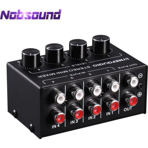 Nobsound Mini Stereo RCA 4-channel Passive Mixer Lossless Audio for Live & Studio Black