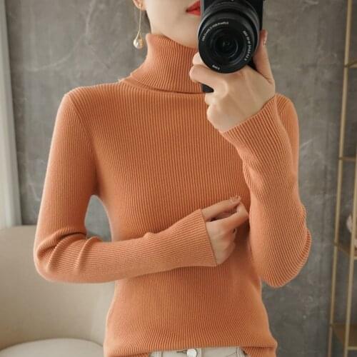 New Turtleneck Women Pullover Cashmere Sweater High Elasticity Knitted Ribbed Slim Jumper Autumn Winter Basic Female Sweater
