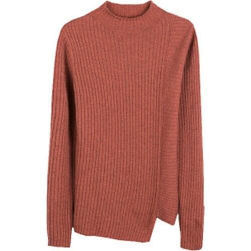 New arrival pure wool solid knit women fashion Oneck irregular hem pullover sweater black 6color S-2XL retail wholesale