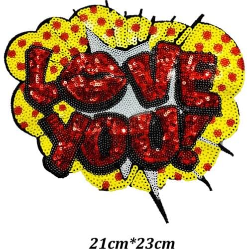 New Punk Love You Big Patches Letter Brand Shine Sequin Stickers Embroidery Motif Applique Garment Kids Women DIY Clothes Badge