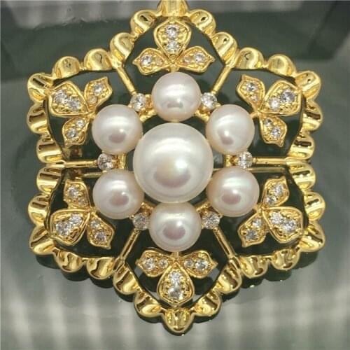 Wholesale Alluring New Style Austria Zircon Inlay 5-7mm FW good quality white Pearl Brooch Scarf Clips Breastpin 04