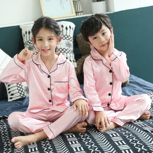 Christmas Pajamas Baby Autumn Winter Long Sleeve Silk Sleepwear Set Solid Color Comfort Girl Boy Nightwear Clothing